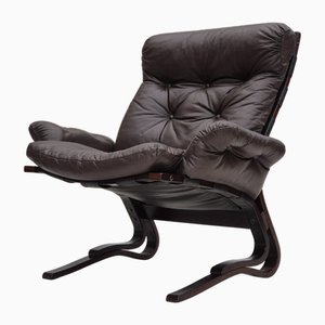 Skandinavischer Vintage Sessel aus Leder & Bugholz, 1970er