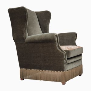 Sedia vintage con schienale alto in velluto, Danimarca