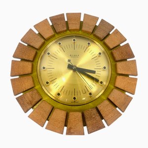 Mid-Century Teak and Brass Wall Clock from Weimar, 1960s