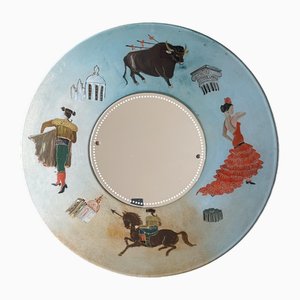 Large Mid-Century Spanish Hand-Painted Glass Wall Mirror, 1950s
