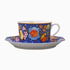 Tazza e piattino Café Marqueterie de Pierres d'Orient et d'Occident di Hermès Paris, anni '80, set di 2