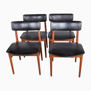 Vintage Danish Chairs in Black Skai and Brass by Sven Chrobat for Sax, 1960, Set of 4
