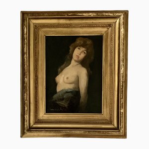 Artista di scuola francese, Nudo, inizio XX secolo, Olio su tavola, Con cornice