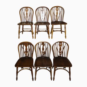 Mid-Century Oak Lyre-Back Windsor Chairs, Set of 6