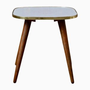 Tavolino vintage con gambe a compasso in formica grigia e dorata, anni '60