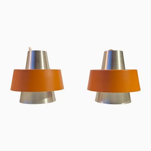 Space Age Hängelampen aus Orangefarbenem Aluminium von Nordisk Solar Company, 1960er, 2er Set