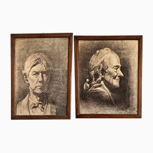 Gunnar Myhre, Art Deco Portraits, Pencil Drawings, 1927, Set of 2