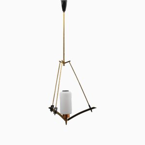 Moderne italienische Mid-Century Hängelampe aus Opalglas & Messing, 1950er