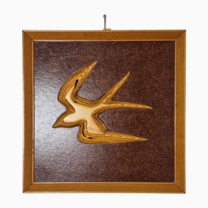 Teak Wall Relief with Swallow, Denmark, 1960s