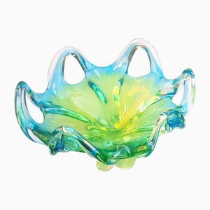 Mid-Century Murano Glasschale in Türkisblau & Grün, 1950er