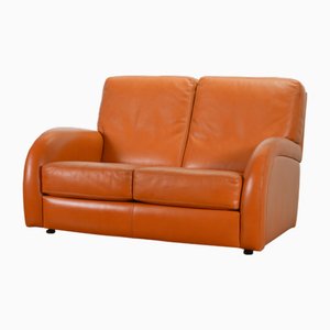 Cognacfarbenes Leder Lounge Loveseat Sofa von Roche Bobois, Frankreich, 1980er