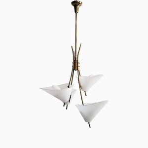Lustre Mid-Century en Laiton par Rupert Nikoll, Autriche, 1950s
