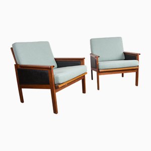 Dänische Modell N°4 Capella Armlehnstühle aus Teak, Stoff & Leder von Illum Wikkelø für Niels Eilersen, 1960er, 2er Set