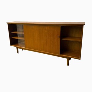 Librería Mid-Century de teca con puertas correderas, años 60