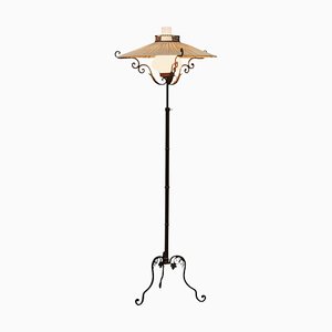 Foor Lamp in Wrought Iron and Opaline Glass from Winkelman & Van Der Bijl, 1930s
