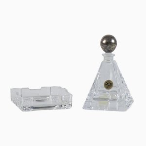 Flasche und Aschenbecher aus Kristallglas, 20. Jh. von RCR, 2er Set