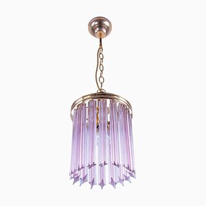 Pink Quadriedri Murano Glass Prism and Brass Pendant by Venini, Italy, 1970s