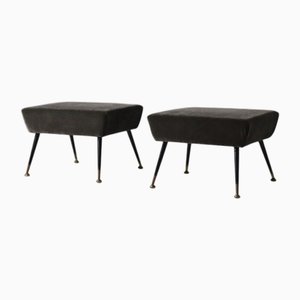 Italienische Fußhocker aus Samt & Messing, 1950er, 2er Set