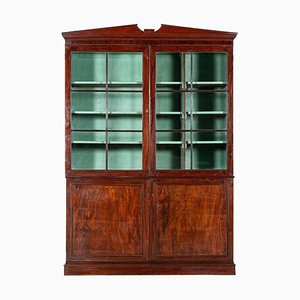 Large English George III Glazed Mahogany Linen Press Cabinet, 1800s