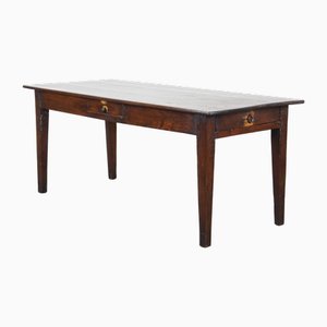 Antique French Fruit Tree Wood Dining Table with 2 Drawers