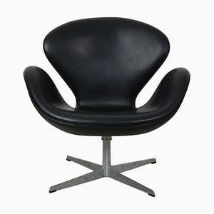 Vintage Swan Chair in Black Leather by Arne Jacobsen, 1960s
