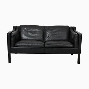 2212 Two-Seater Sofa in Black Leather by Børge Mogensen