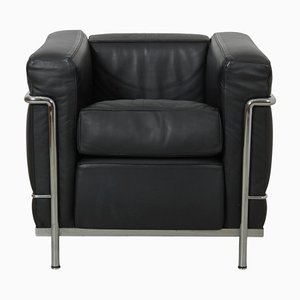 Vintage LC 2/1 Club Chair in Black Leather from Le Corbusier, 2000s