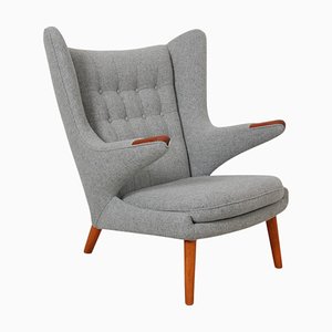 Papa Bear Chair in Grey Hallingdal Fabric by Hans Wegner, 1970s