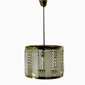 Lámpara colgante de cristal y latón de Jablonecké Sklárny, años 70