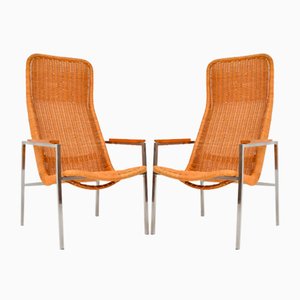 Set of Vintage Chrome and Rattan Armchairs attributed to Dirk Van Sliedregt for Gebroeders Jonkers Noordwolde, 1960s