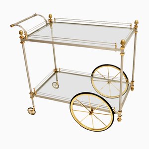 Carrello grande vintage in acciaio e ottone, Francia, anni '70