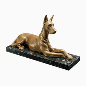 Estatua de perro gran danés inglesa Art Déco vintage de latón, 1930