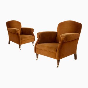 English Brown Velvet Armchairs, 1950s, Set of 2