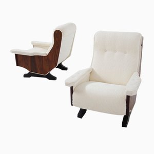 Set of Vintage Italian Walnut Wood and Boucle Armchairs, 1960