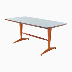 Italian Wooden Grey Glass Dining Table with Brass, 1950