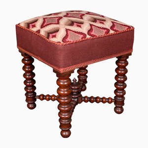 Antique English Upholstered Footstool, 1850