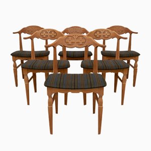 Danish Brutalist Oak Dining Chairs by Henning Kjærnulf, 1970s, Set of 6