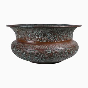 Antique Ottoman Round Engraved Copper Cache-Pot, 1850s