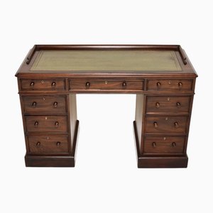 Antique Victorian Leather Top Pedestal Desk, 1860s
