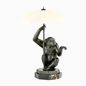 Art Deco Affe mit Schirmlampe von Max Le Verrier, 1927