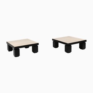 Mid-Century Couchtische aus Eiche mit Platte aus Travertin, 1980er, 2er Set
