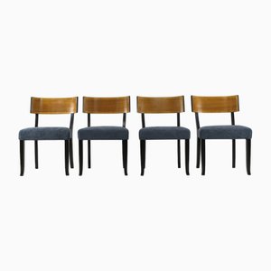 Sedie Art Deco in faggio nero e olmo con rivestimento blu, Svezia, anni '30, set di 4