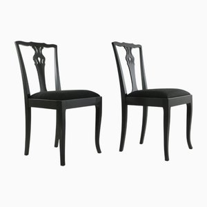 Schwedische Vintage Stühle aus schwarzer Buche & Leinen, 1930er, 2er Set