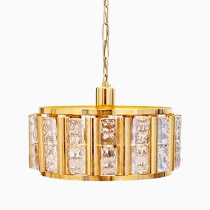 Lampada a sospensione Mid-Century moderna in vetro e ottone di Carl Fagerlund per Orrefors, Scandinavia, anni '60