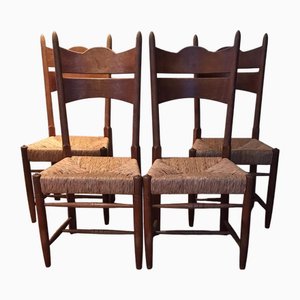 Vintage Dutch Oak and Rush Weave Chairs, 1965, Set of 4