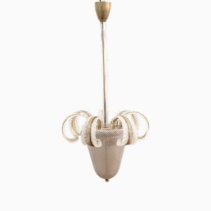 Lampe à Suspension Vintage en Verre de Murano Reticello, 1930s