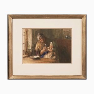 Bernardus Johannes (Bernard) Blommers, Woman with Child, Watercolor, 19th Century