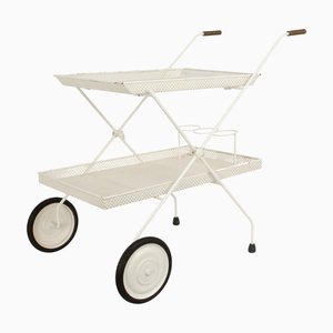 Vintage Serving Trolley in White Lacquered Metal by Josef Frank, 1950s