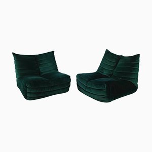 Sillas italianas modernas de terciopelo verde oscuro de Seven Salotti, años 70. Juego de 2