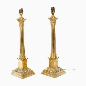 Lampade da tavolo a forma di colonna corinzia in ottone, anni '20, set di 2
